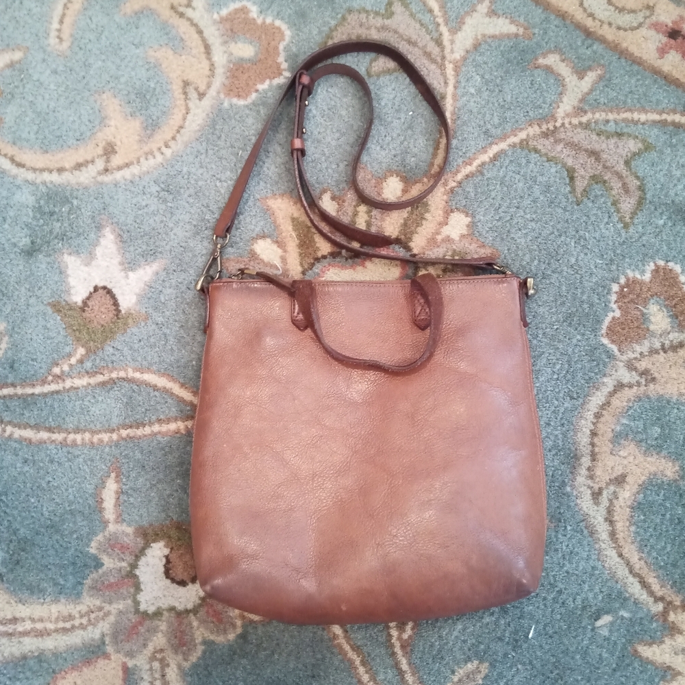 Madewell Zip Top Transport Crossbody Tote Bag English Saddle Leather Minimalist